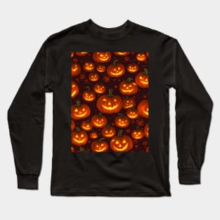 Halloween Spooky Orange Pumpkin Pattern Long Sleeve T-Shirt